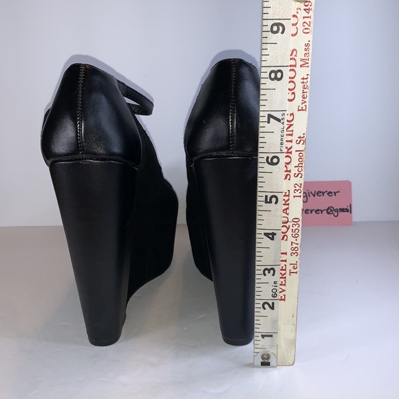 8.5 H By Halston 6 Inch Leather Heeled Ankle Strap Suede Wedges Vintage - Picture 10 of 16